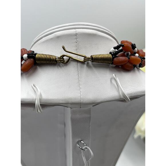 Vintage‎ Orange Black White Beads Twisted Multi-strand Bumpy Beaded Necklace - Picture 5 of 7